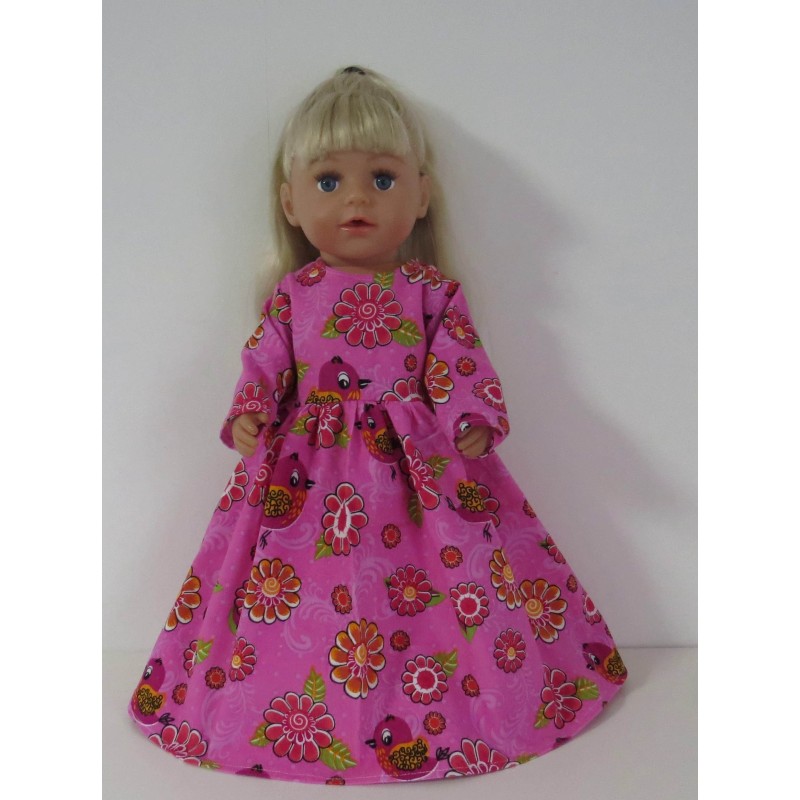 lange jurk roze vogels baby born 43cm