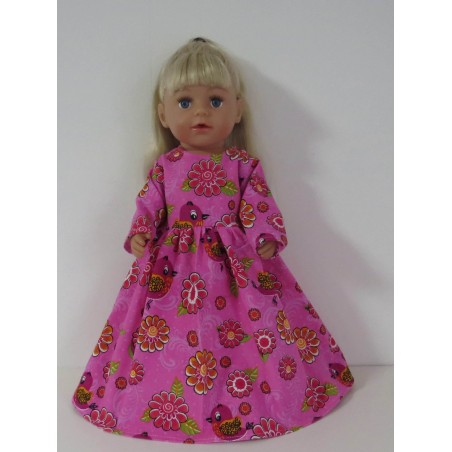 lange jurk roze vogels baby born 43cm