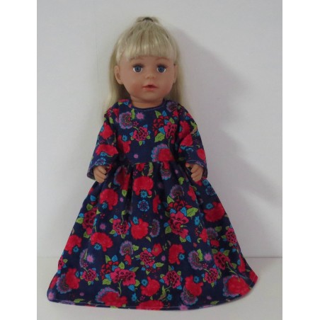 lange jurk donker blauw met bloemen rood baby born 43cm