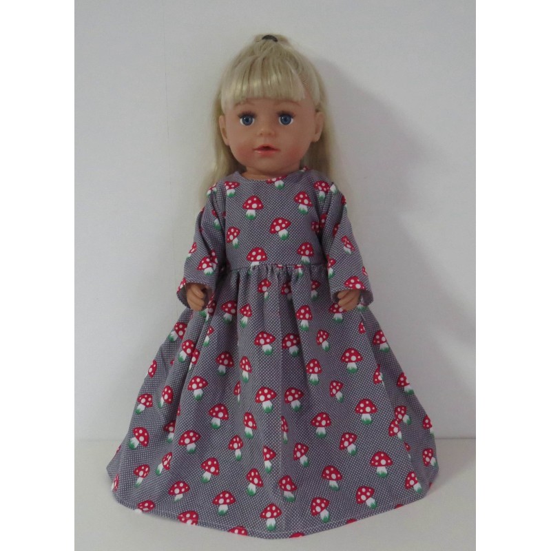 lange jurk grijs paddestoelen baby born 43cm