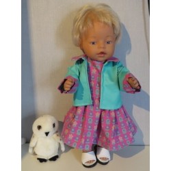 jeans jurk setje roze met bloemen baby born 43cm