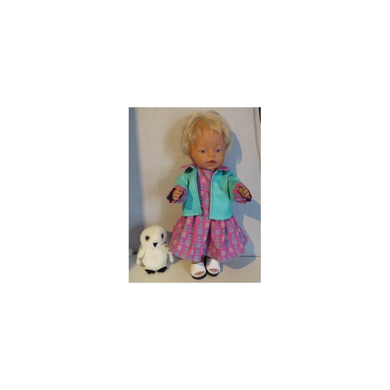 jeans jurk setje roze met bloemen baby born 43cm