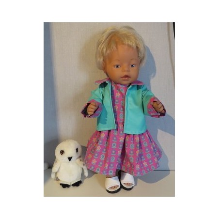 jeans jurk setje roze met bloemen baby born 43cm