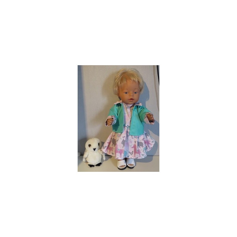 jeans jurk setje roze dieren mint baby born 43cm