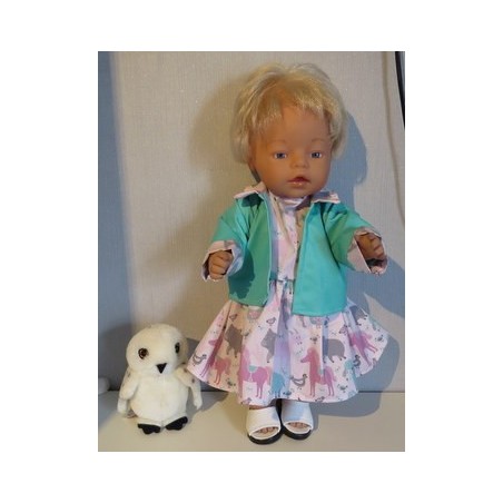 jeans jurk setje roze dieren mint baby born 43cm