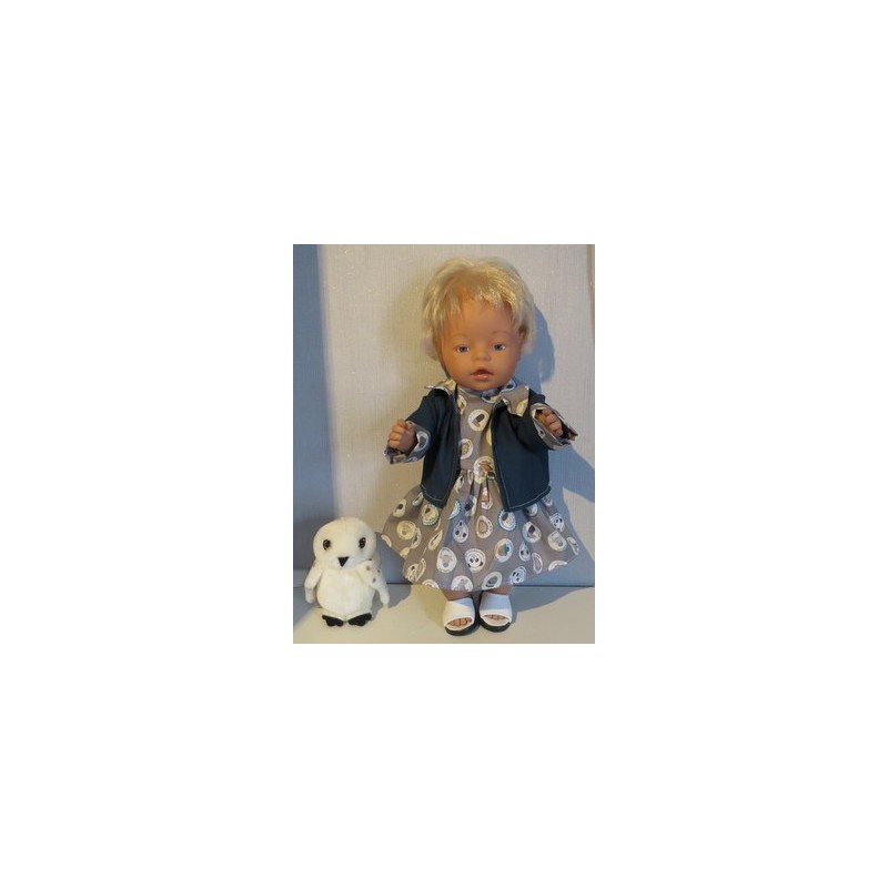 jeans jurk setje grijs dieren baby born 43cm