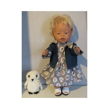 jeans jurk setje grijs dieren baby born 43cm