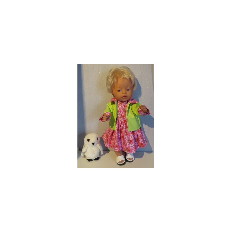 jeans jurk setje roze bloemen baby born 43cm
