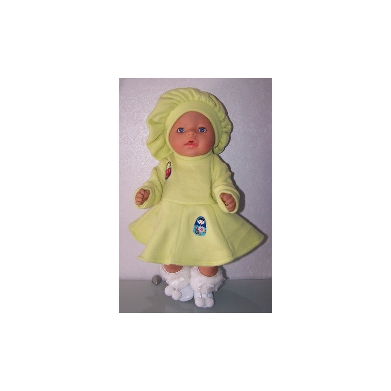 fleecejurk groen met matroeska baby born 43cm