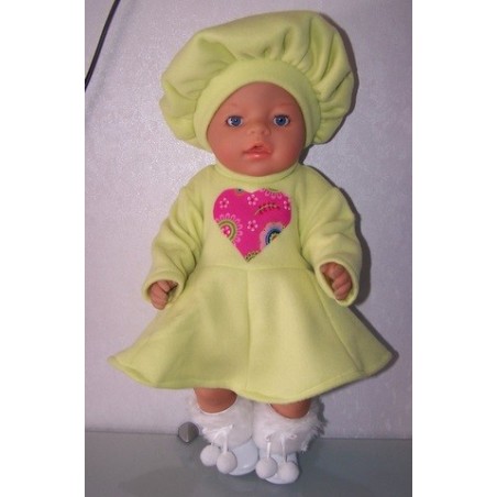 fleecejurk groen met hartje baby born 43cm