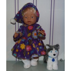 fleecejurk paars met bloemen baby born 43cm