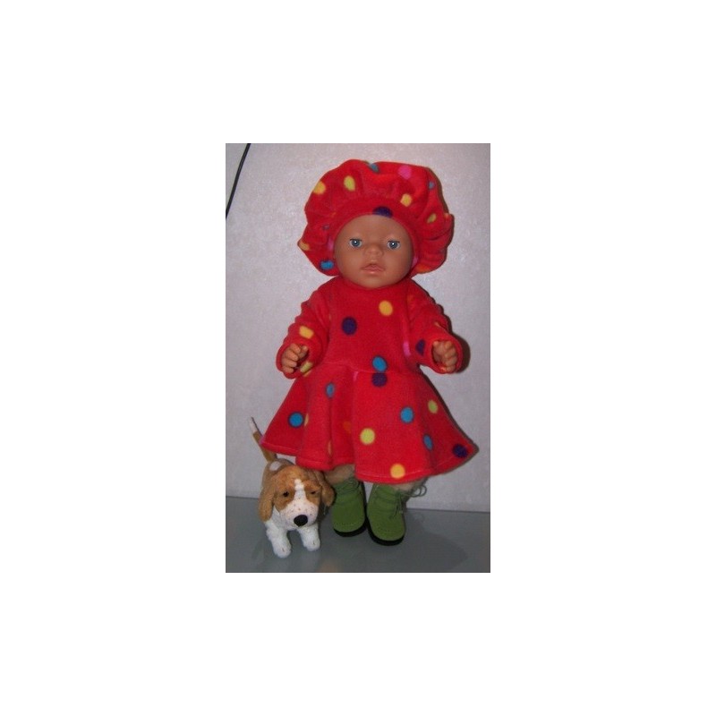 fleecejurk rood polka dots baby born 43cm
