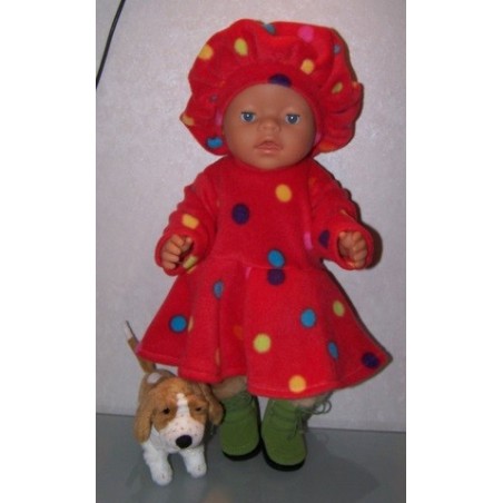 fleecejurk rood polka dots baby born 43cm