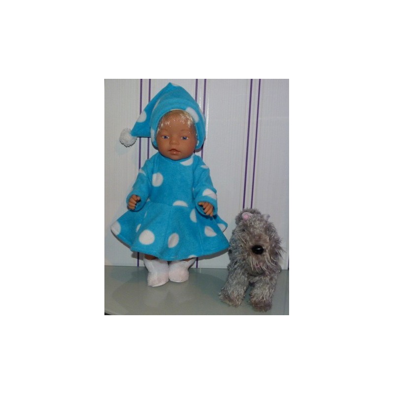 fleecejurk blauw polka dots baby born 43cm