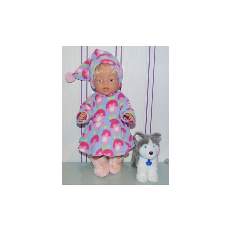 fleecejurk blauw met bloemen baby born 43cm