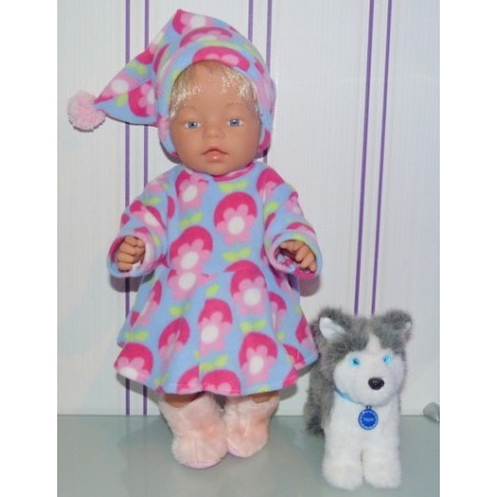fleecejurk blauw met bloemen baby born 43cm