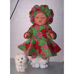 fleecejurk groen met bloemen rood/roze baby born 43cm