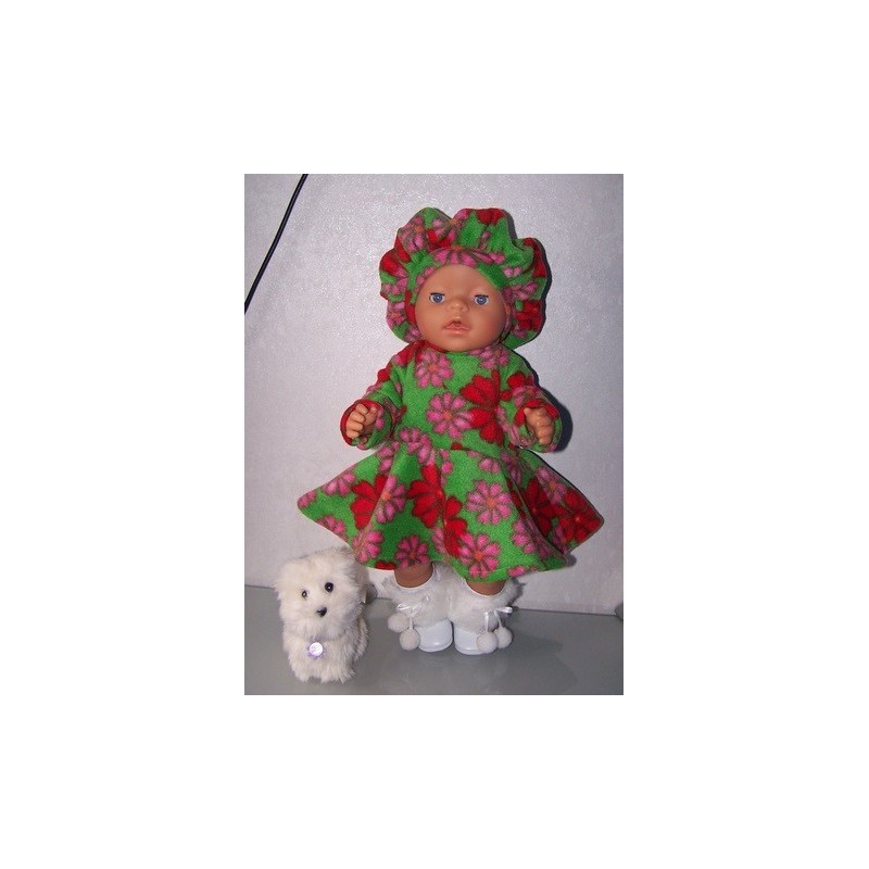 fleecejurk groen met bloemen rood/roze baby born 43cm