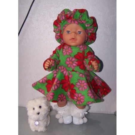 fleecejurk groen met bloemen rood/roze baby born 43cm