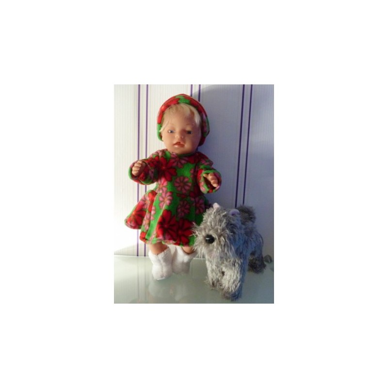 fleecejurk groen met bloemen rood/roze baby born 43cm