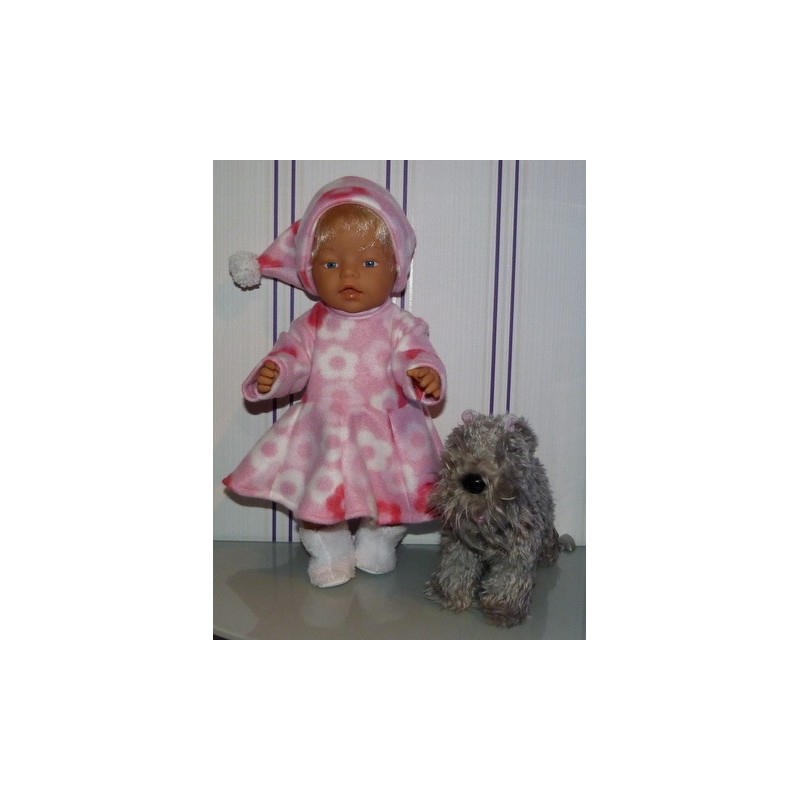 fleecejurk roze met witte bloemen baby born 43cm