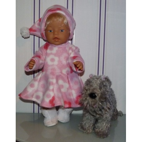 fleecejurk roze met witte bloemen baby born 43cm