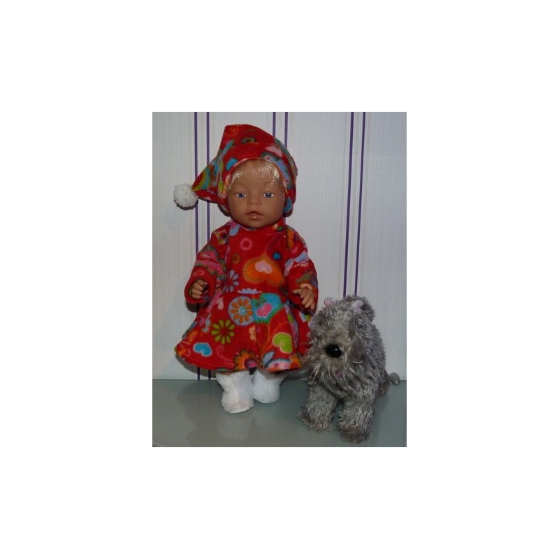 fleecejurk rood met vlinders en bloemen baby born 43cm