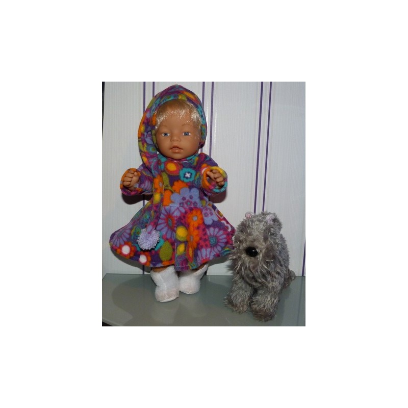 fleecejurk paars met kleine bloemen baby born 43cm