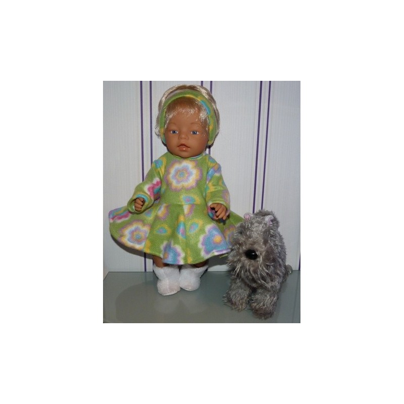 fleecejurk licht groen met bloemen baby born 43cm