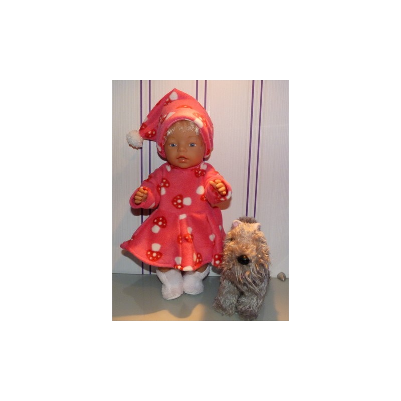 fleecejurk hard roze paddestoelen baby born 43cm