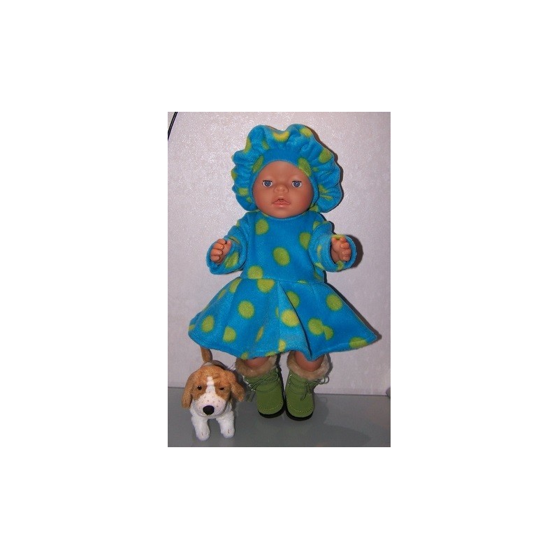 fleecejurk blauw polka groen dots baby born 43cm