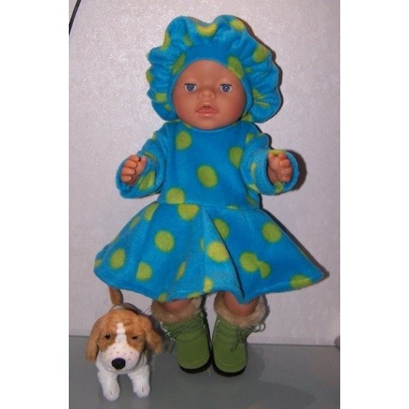 fleecejurk blauw polka groen dots baby born 43cm