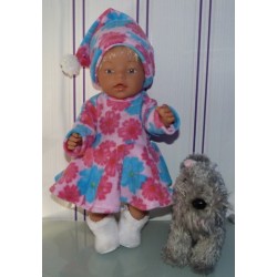 fleecejurk roze met bloemen baby born 43cm
