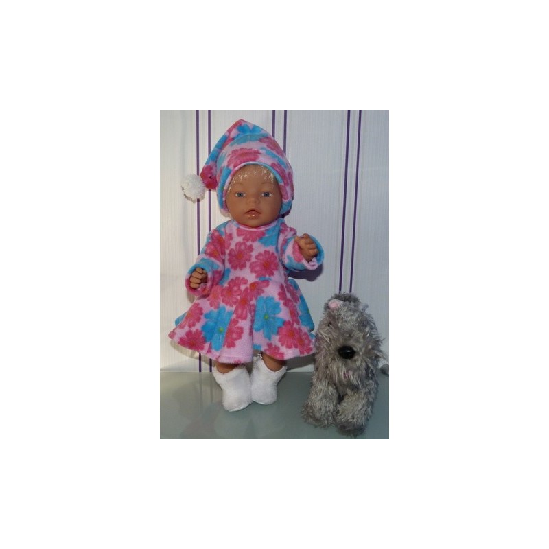 fleecejurk roze met bloemen baby born 43cm