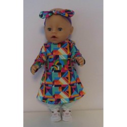 herfstjurk setje retro blauw  baby born 43cm