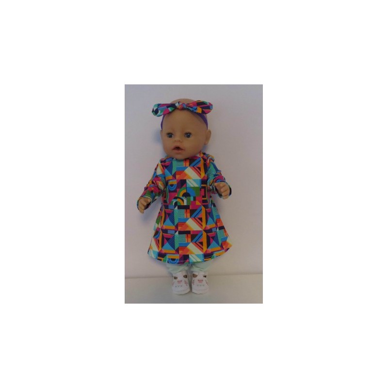 herfstjurk setje retro blauw  baby born 43cm