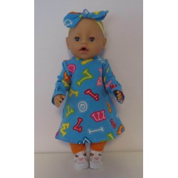 herfstjurk setje blauw cijfers  baby born 43cm