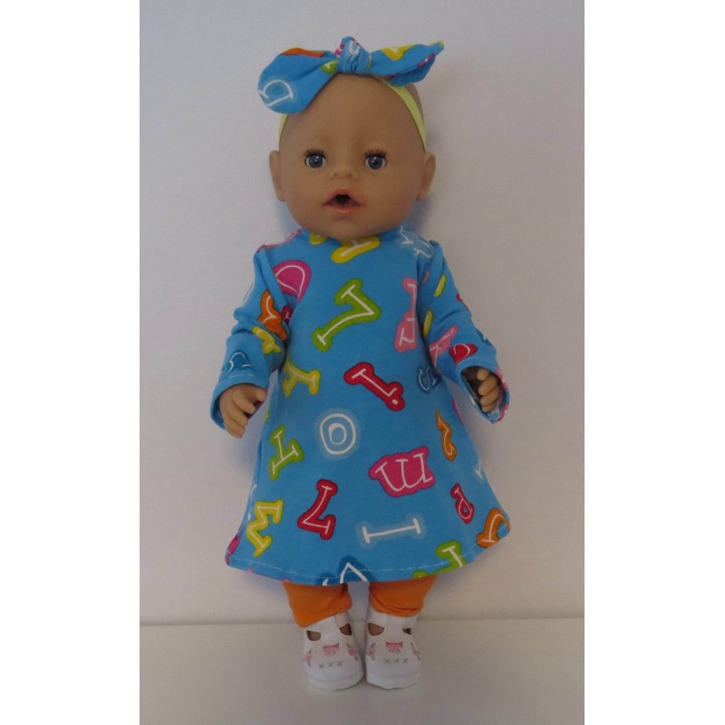 herfstjurk setje blauw cijfers  baby born 43cm