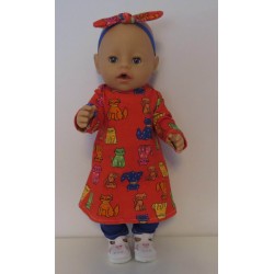 herfstjurk setje rood kat baby born 43cm