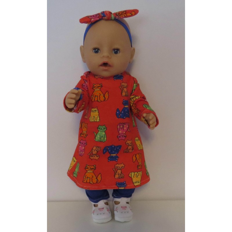 herfstjurk setje rood kat baby born 43cm