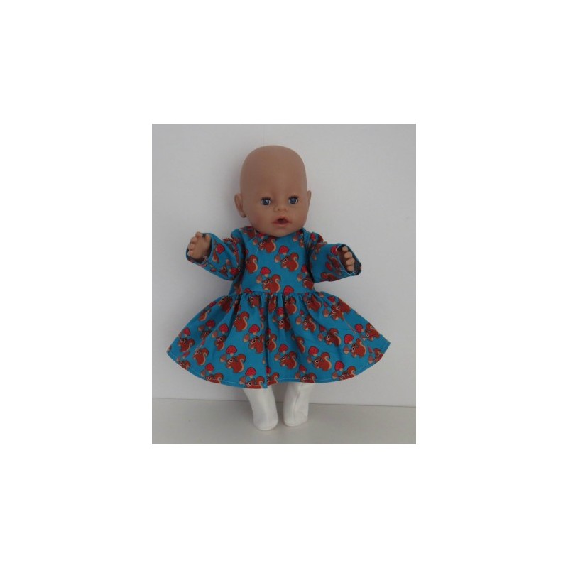 jurk blauw eekhoorn baby born 43cm
