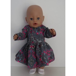 jurk grijs met roze  baby born 43cm