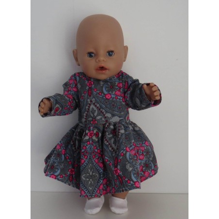 jurk grijs met roze  baby born 43cm