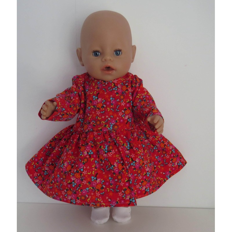 jurk rood bloemetjes baby born 43cm