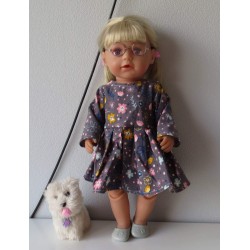 jurk grijs met bloemen baby born 43cm