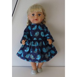jurk donker blauw vogels baby born 43cm
