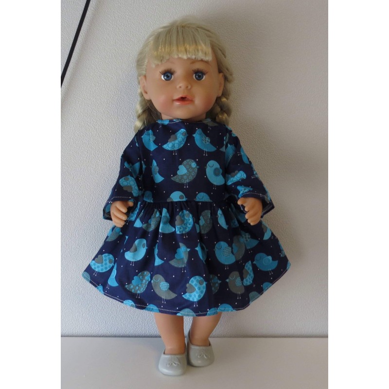 jurk donker blauw vogels baby born 43cm