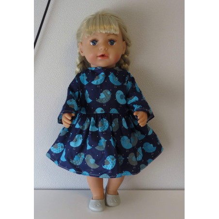 jurk donker blauw vogels baby born 43cm