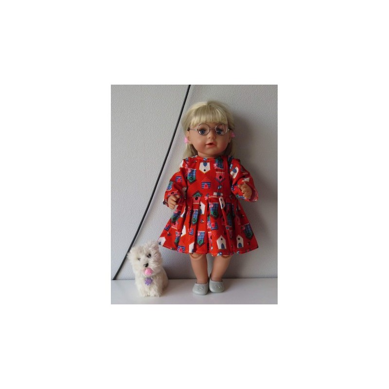 jurk rood vogelhuisjes baby born 43cm