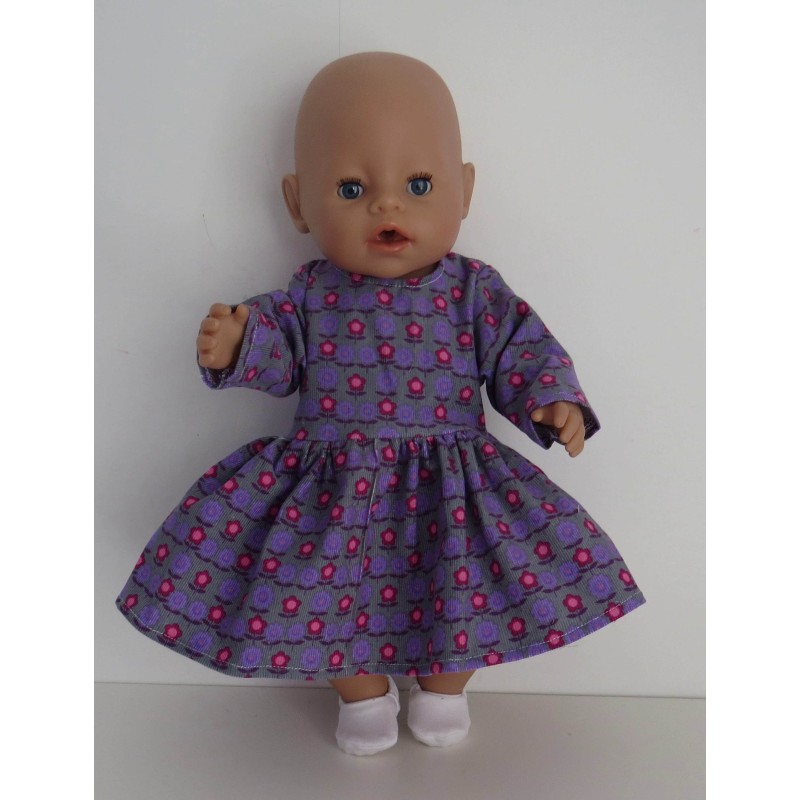jurk grijs lila bloemen baby born 43cm